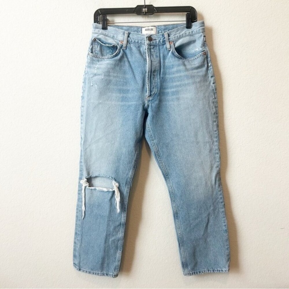 Agolde button fly Riley Crop straight leg high rise denim jeans Sz 29